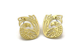 Brass Bird Earring, 4 Raw Brass Bird Stud Earrings (22x17x1.2mm) N1510