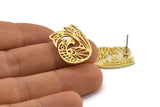 Brass Bird Earring, 4 Raw Brass Bird Stud Earrings (22x17x1.2mm) N1510