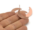 Rose Gold Moon Earring, 2 Rose Gold Plated Brass Crescent Moon Stud Earrings (28x8x0.65mm) D949 A1220 Q1018