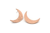 Rose Gold Moon Earring, 2 Textured Rose Gold Plated Brass Crescent Moon Stud Earrings (35x9x0.80mm) M172 A1582 H0299