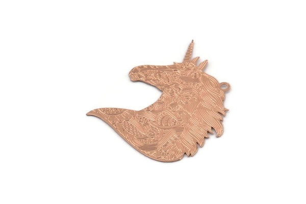 Rose Gold Horse Charm, 4 Rose Gold Plated Brass Unicorn Charms With 1 Loop, Earrings, Pendants (32x27mm) D0630
