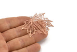 Rose Gold Leaf Charm, 4 Rose Gold Plated Brass Leaf Charms With 1 Hole, Earrings (38x47mm) D0633