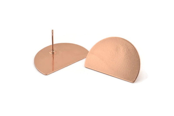 Semi Circle Earring, 2 Rose Gold Plated Brass Half Moon Stud Earrings (26.5x17.5x0.50mm) D986 A1307 Q1065