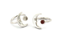 Silver Ring Settings, 925 Silver Moon And Planet Ring With 1 Stone Setting - Pad Size 4mm N1496