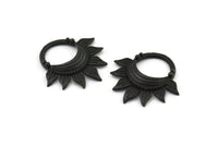 Black Flower Pendant, 3 Oxidized Black Brass Sunflower Charms (30x29x4mm) E244
