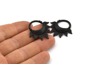 Black Flower Pendant, 3 Oxidized Black Brass Sunflower Charms (30x29x4mm) E244