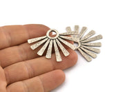 Silver Sun Pendant, Hammered Antique Silver Plated Brass Sun Pendant With 1 Loop (44x31x2mm) BS 1924