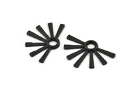 Black Sun Pendant, 2 Textured Oxidized Black Brass Pendants With 1 Loop (34x24x2.2mm) E208