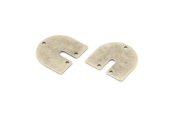 Silver Geometric Charm, 12 Textured Antique Silver Plated Brass U Shaped Charms With 3 Holes (16x17x0.50mm) D0586