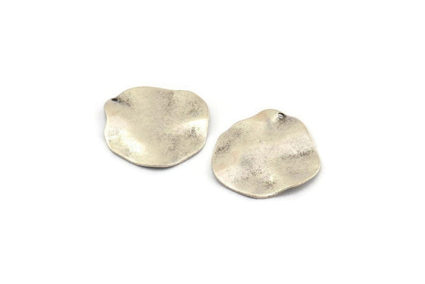 Silver Wavy Disc, 6 Antique Silver Plated Brass Wavy Discs With 1 Hole (22mm) D0573