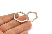 Silver Hexagon Charm, 4 Silver Tone Hexagon Charms With 1 Hole, Pendants, Findings (33x24.5x1mm) E074 H1215