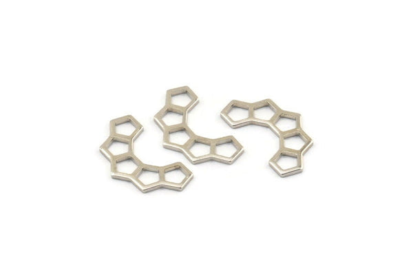 Silver Honeycomb Charm, 24 Silver Tone Brass Black Semi Honeycomb Charms (17x9.5x5x0.8mm) E049