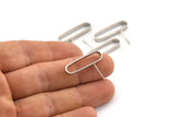Silver Oval Earring, 4 Silver Tone Brass Oval Stud Earrings (25x3x7mm) D1561