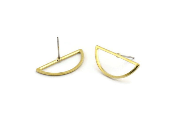 Brass Moon Earring, 10 Raw Brass Semi Circle Stud Earrings (10x23x1mm) A1701 A1840