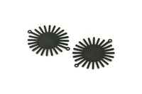 Black Sun Charm, 6 Oxidized Black Brass Sunshine Pendants With 2 Loops, Connectors, Findings (36x30x0.50mm) A1518 H0564