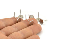 Silver Hexagon Earring, 8 Silver Tone Brass Hexagon Stud Earrings (8mm) D1460