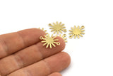 Brass Sun Charm, 24 Textured Raw Brass Sun Connectors With 2 Loops, Findings (19x15x0.80mm) M01303