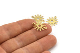 Brass Sun Charm, 24 Textured Raw Brass Sun Connectors With 2 Loops, Findings (19x15x0.80mm) M01302