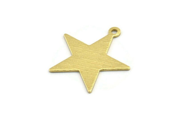 Brass Star Charm, 12 Textured Raw Brass Star Charms With 1 Hole (24x0.80mm) A1895