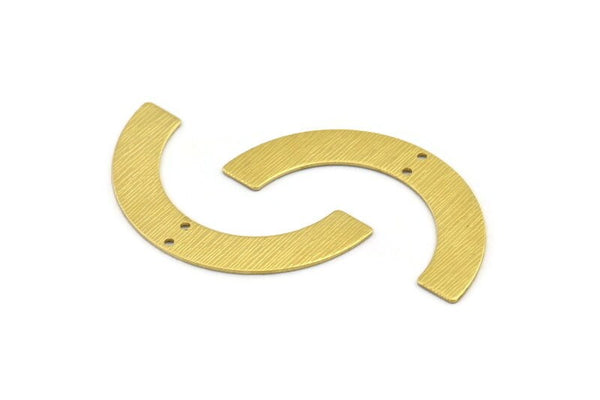Brass Geometric Charm, 6 Textured Raw Brass Semi Circle Pendants With 2 Holes (50x8x0.80mm) A1887