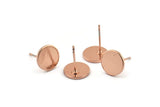 Rose Gold Round Earring, 4 Rose Gold Plated Brass Round Stud Earrings Findings (10x1mm) D861 A1232