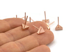Rose Gold Triangle Earring, 4 Rose Gold Brass Triangle Stud Earrings (7x15mm) D938