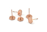 Rose Gold Hexagon Earring, 6 Rose Gold Plated Brass Hexagon Stud Earrings (8mm) D1460