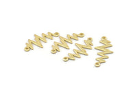 Gold Heart Rhythm Connector, 6 Gold Plated Brass Heart Rhythm Shaped Connectors With 2 Loops (22x10.5x0.75mm) E072