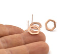Rose Gold Hexagon Earring, 4 Rose Gold Plated Brass Hexagon Stud Earrings (12x2x1mm) D0056 A1129