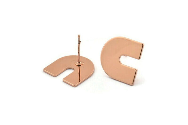 Stud Earring, 4 Rose Gold Plated Brass U Shaped Stud Earrings (15x0.80mm) M161 A1561 Q1032
