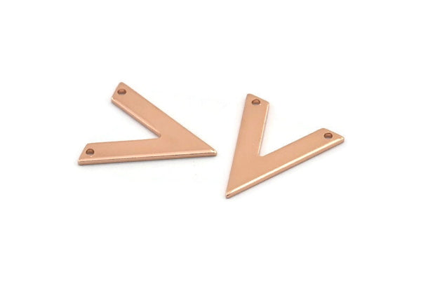 Rose Gold V Shape, 4 Rose Gold Plated Brass V Shaped Charms With 2 Holes, Pendants, Findings (20x18x1mm) D0684