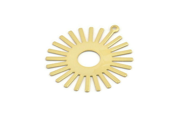 Gold Sun Charm, 4 Gold Plated Brass Sun Pendants With 1 Loop, Findings (33x30x0.50mm) A1517