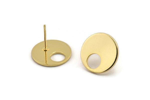 Gold Round Earring, 4 Gold Plated Brass Hoop Stud Earrings (16x1mm) D1076 A1311 Q1007