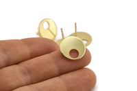 Gold Round Earring, 4 Gold Plated Brass Hoop Stud Earrings (16x1mm) D1076 A1311 Q1007