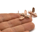 Rose Gold Bee Earring, 2 Rose Gold Plated Brass Bee Stud Earrings (21x24mm) E585 A1188 Q1025