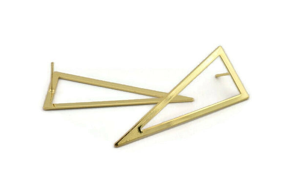 Gold Triangle Earring, 2 Gold Plated Brass Triangle Stud Earrings (50x20x0.80mm) D1350 A1417 Q1004