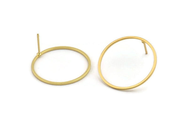 Gold Circle Earring, 4 Gold Plated Brass Circle Stud Earrings (26x1x1mm) Bs 1091 A1454 Q0998