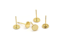 Gold Round Earring, 8 Gold Plated Brass Round Stud Earrings (6x0.80mm) M035 A1515 H0109