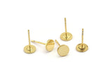 Gold Round Earring, 8 Gold Plated Brass Round Stud Earrings (6x0.80mm) M035 A1515 H0109