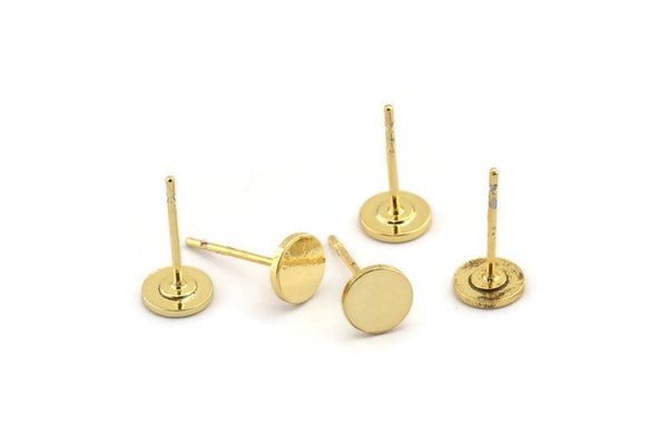 Gold Round Earring, 8 Gold Plated Brass Round Stud Earrings (6x0.80mm) M035 A1515 H0109