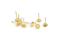 Gold Round Earring, 8 Gold Plated Brass Round Stud Earrings (6x0.80mm) M035 A1515 H0109