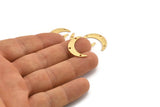 Gold Moon Charm, 6 Textured Gold Plated Brass Crescent Moon Charms With 3 Holes (22x5x0.80mm) M01205