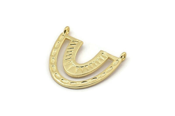 Gold Charm, 2 Gold Plated Brass, Gold Pendants, Charm Pendants, Gold U Shape Charms With 2 Loops (26x23x1.2mm) N1448 H0982