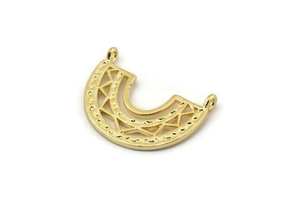 Gold Charm, 2 Gold Plated Brass, Gold Pendants, Charm Pendants, Gold Semi Circle Charms With 2 Loops (24x18x1.2mm) N1451