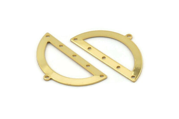Semi Circle Charm, 2 Gold Plated Brass Half Moon Charms With 6 Holes, Blanks, Connectors (38x20x0.80mm) M506