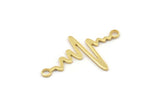 Gold Heart Rhythm Connector, 4 Gold Plated Brass Heart Rhythm Shaped Connectors With 2 Loops (37.5x24x1mm) E067