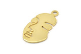 Gold Face Charm, 2 Gold Plated Brass Face Charms With 1 Loop, Pendant Charms (33.5x17x1mm) E023