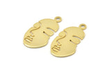 Gold Face Charm, 2 Gold Plated Brass Face Charms With 1 Loop, Pendant Charms (33.5x17x1mm) E023