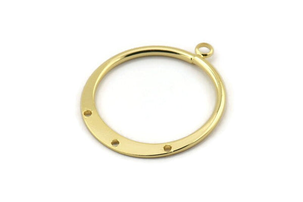 Gold Round Charm, 2 Gold Plated Brass Round Charms With 1 Loop And 3 Holes, Pendants (30mm) E546
