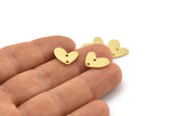 Gold Heart Charm, 6 Gold Plated Brass Heart Charms With 2 Holes (14x11x1mm) M858